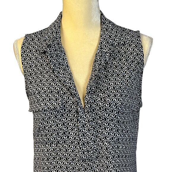 Ann Taylor LOFT Sleeveless Blouse Top Geometric Print Collared Black M Pockets - Picture 13 of 15